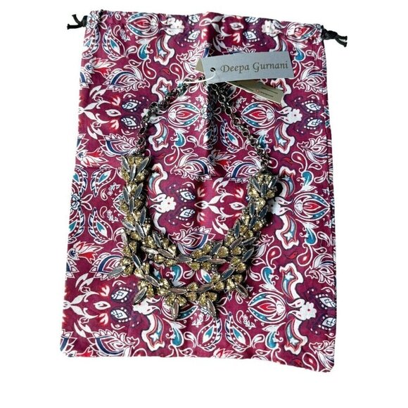 Deepa Gurnani Crystal Statement Necklace 16"to19" Yellow Clear Black NWT - Picture 7 of 7